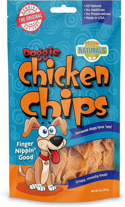 Chip's Naturals Doggie Chicken Chips Small 4 oz All Natural High Protein Low Calorie Healthy Dog Treats, Grain Free Gluten Free USDA Inspected & Approved Chicken Treat for Dogs, Pet Supplies