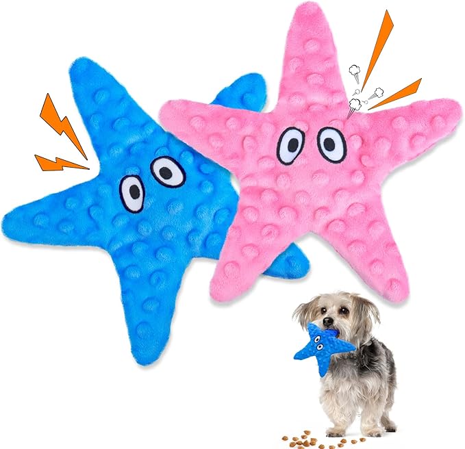 HGB Squeaky Dog Toys - Starfish No Stuffing Crinkle Plush Dog Toys for Small Medium Breeds, Puppy Toys to Keep Them Busy & Puppy Teething Chewing for Anxiety Relief and Fetch Training, 2 Pack