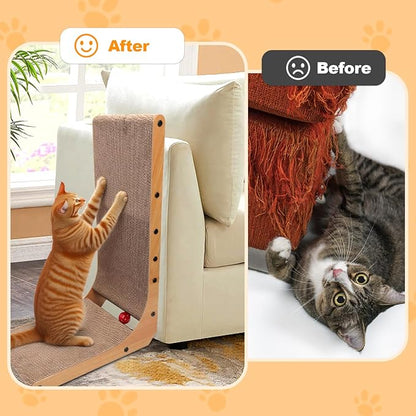 Goosheep L-Shaped Cat Scratcher 2-in1 Scratching Board for Indoor Cats Protecting Furniture Cardboard Box Scratch Pad with Ball Toy Cats Scratching Posts with Cat Teaser
