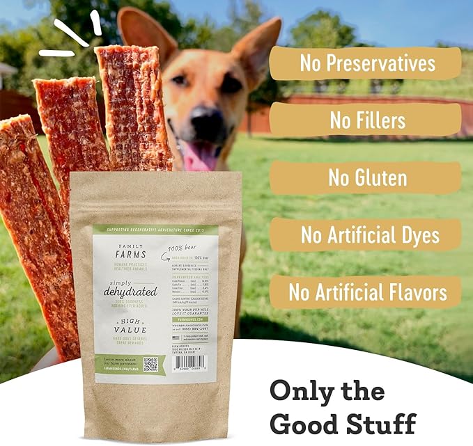 Farm Hounds - Boars Strips - Premium Natural Boar Jerky for Dogs - 100% Humanely Raised Boar- Break-to-Size - Great for Training & Treats - No Added Fillers - Made in USA - 1 Pack