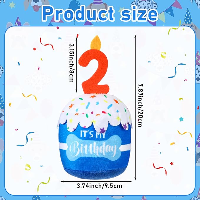 Dog Birthday Cake Toy Accessories for Girl Boy Gifts, Squeaky Plush Toy for Dog Birthday Party Decor Favor for Large, Medium and Small Dogs(2nd,Blue)