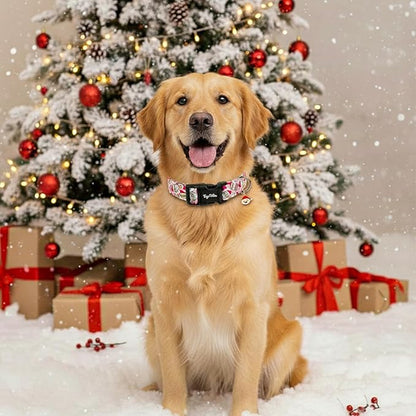 Christmas Dog Collar Small Dog Collars, Adjustable Pink Dog Collars with Santa & Gifts Pattern, Cute Dog Christmas Collar for Dogs, Winter Holiday Dog Collar for Girl Boy Dogs-S