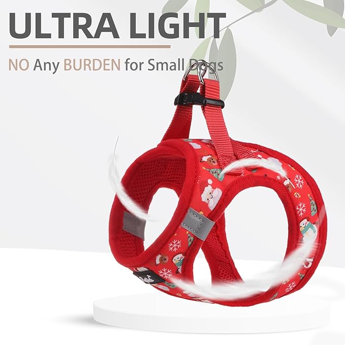 PUPTECK Dog Harness and Leash Set for Small Medium Dogs No Pull Step-in Soft Mesh Puppy Cat Vest Harnesses Reflective at Night, Christmas, M