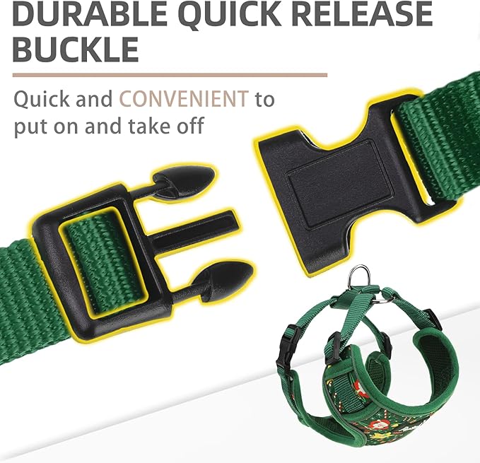 PUPTECK Christmas Small Dog Harness and Leash Set, No Pull Adjustable Puppy Cat Harness, Reflective Soft Mesh Pet Vest Small Sized, Santa Claus, M