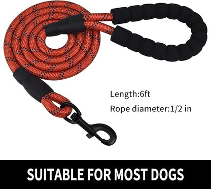 Panykoo 5/6 FT Strong Pet Dog Leash with Soft Padded Handle,Highly Reflective Rope for Night Walking,360-Degree Rotating Metal Buckle Without Tangles,Suitable for Small,Medium and Large Dogs.(6ft)
