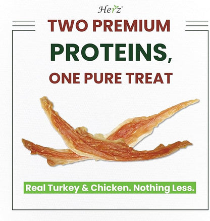 Herz Turkey Tendons for Dogs, Duo-Protein, Hypoallergenic Puppy Treats, USA-Sourced, Rawhide Free, Long Lasting Chews, Turkey Tendon & Chicken, Healthy Dog Treats for Small Dogs, Rope (S), 3 oz Pack
