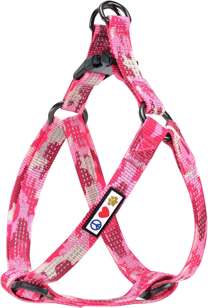Pawtitas Reflective Step-in Dog Harness – Adjustable No-Pull Vest for Puppies to Seniors, Safe & Comfortable, L Camo Pink