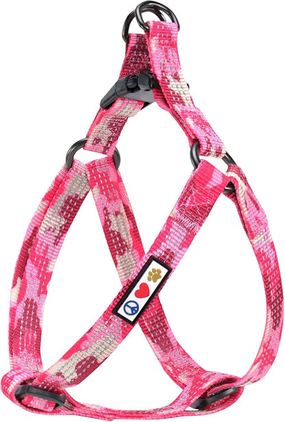 Pawtitas Reflective Step-in Dog Harness – Adjustable No-Pull Vest for Puppies to Seniors, Safe & Comfortable, XS Camo Pink