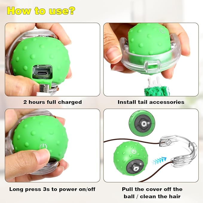Saolife Interactive Cat Toys for Indoor Cats, Moving Cat Ball with Tail, Fast Rolling on Carpet, Chirping & Motion Activate Toy for Bored Indoor Adult Cats