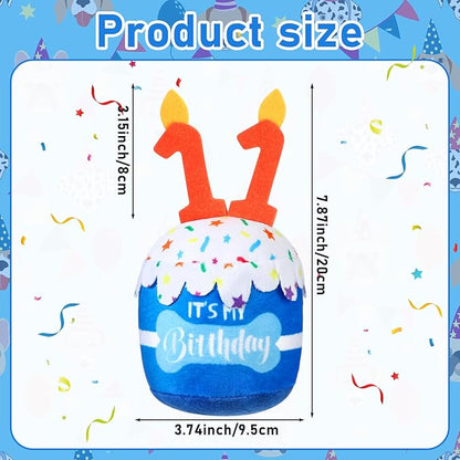 Dog Birthday Cake Toy Accessories for Girl Boy Gifts, Squeaky Plush Toy for Dog Birthday Party Decor Favor for Large, Medium and Small Dogs(11th,Blue)