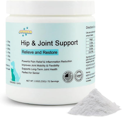 JYHUBA Hip & Joint Support for Dogs & Cats – Natural Joint Supplement with PEA, Glucosamine, MSM, Green Lipped Mussels – Promotes Mobility, Reduces Inflammation & Pain – Made in USA 2.5oz (72g)