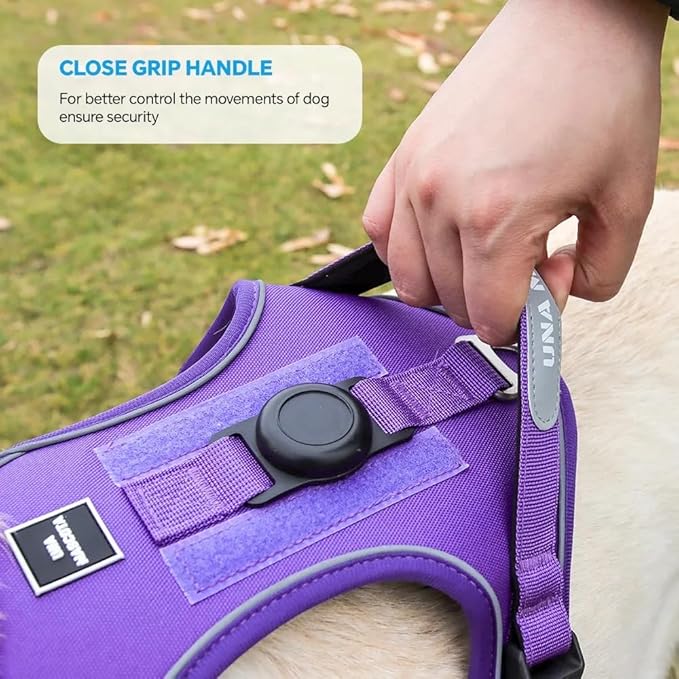 Airtag Dog Harness Chest Plate Reflective No Pull Harness with Leash for Extra Large Dogs (Purple, M)