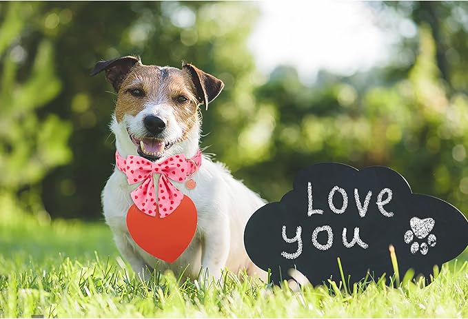 UP URARA PUP Valentine Dog Collar with Bow Tie, Valentine Bowtie Collar for Large Girl Dog, Cotton Collar with Durable Metal Buckle, Valentine’s Gift Pet Collar, L, Red Heart