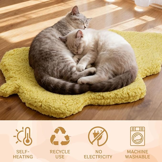 BrightRow 3 Pack Self Warming Pet Bed Leaf Shape Self Heating Cat Dog Mat Washable Thermal Sleeping Pad for Indoor Outdoor Hedgehog, Bunny, Sugar Glider, Rat, Chinchilla(Light Yellow,Medium-18 x24)