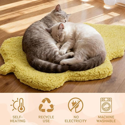 BrightRow 3 Pack Self Warming Pet Bed Leaf Shape Self Heating Cat Dog Mat Washable Thermal Sleeping Pad for Indoor Outdoor Hedgehog, Bunny, Sugar Glider, Rat, Chinchilla(Light Yellow,Medium-18 x24)