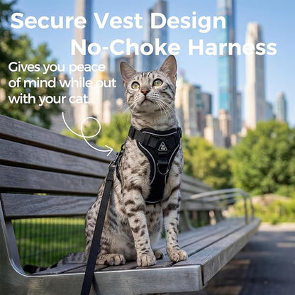 pangdi Cat Harness and Leash Set Escape Proof Tactical Extra Large Kitten Harness Emotional Support Cat Vest, Black, XL