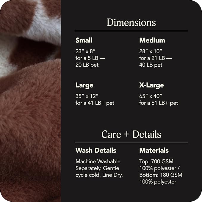 UnHide Floof Pet Bed - Large (35" x 12") - Extra Soft Dog Bed - Removable Faux Fur Cover - Machine Washable - Helps Ease Pet Anxiety & Provides The Perfect Sleep - Cowhide