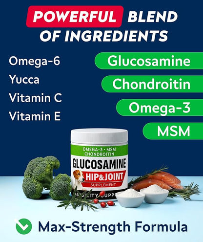 Glucosamine Treats for Dogs - Joint Supplement w/ Omega-3 Fish Oil - Chondroitin, MSM - Advanced Mobility Chews - Joint Pain Relief - Hip & Joint Care - Peanut Butter Flavor - 180 Ct - Made in USA