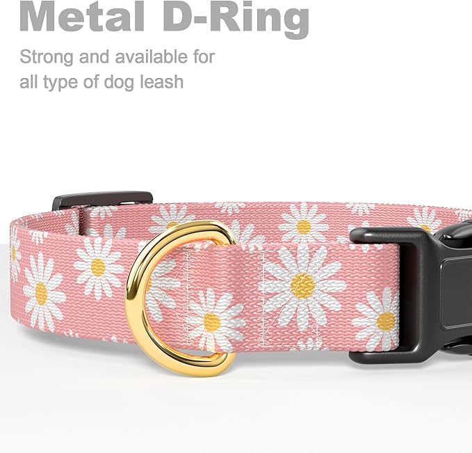 Rnivvi Dog Collar for Small Dogs, Cute Heavy Duty Adjustable Puppy Collar with Quick Release Buckle for Girl & Female, Pet Accessories for Walking Running, XS Length 5/8" Width, Pink Daisy Flower