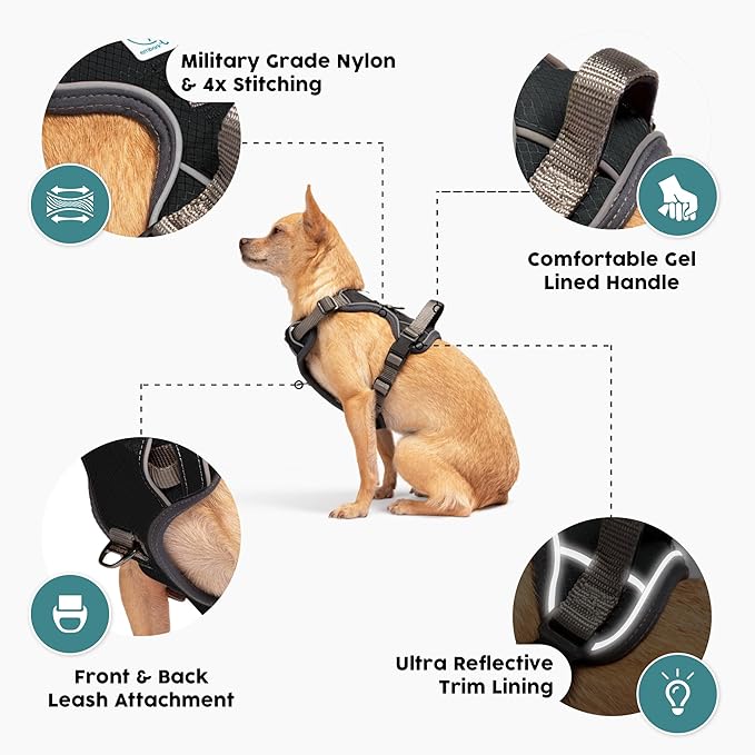 Embark Adventure Dog Harness, No-Pull Reflective Trim Dog Harness for Small, Medium & Large Dogs - Military Grade Nylon, 2 Leash Clips & Gel Lined Handle. Soft & Padded Puppy Dog Vest for Any Breed