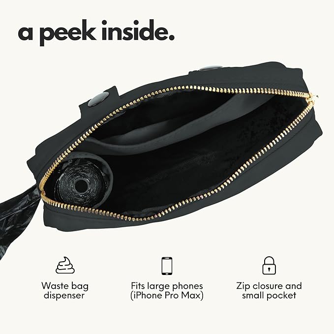 elby - Hands Free Dog Leash with Treat Pouch - Dog Walking Accessories - Dog Training Leash with Fanny Pack - Dog Accessories and Walking Essentials - Medium and Large Dogs (Black, Regular)