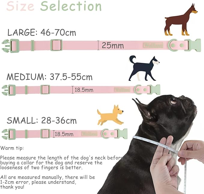 Wolfone Waterproof Dog Collar with Quick Release Buckle， Cute Adjustable Collar for Dogs Comfort Sturdy Durable Odor Proof Easy Care（Gossamer Pink 46-70cm）