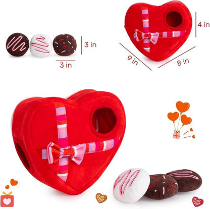 Hollypet Squeaky Dog Toy, Interactive Plush Hide and Seek Dog Toys for Small Medium Sized Dogs and Non-Aggressive Chewers, Puppy Teeth Clean Chew Toys, Valentine's Day Chocolate