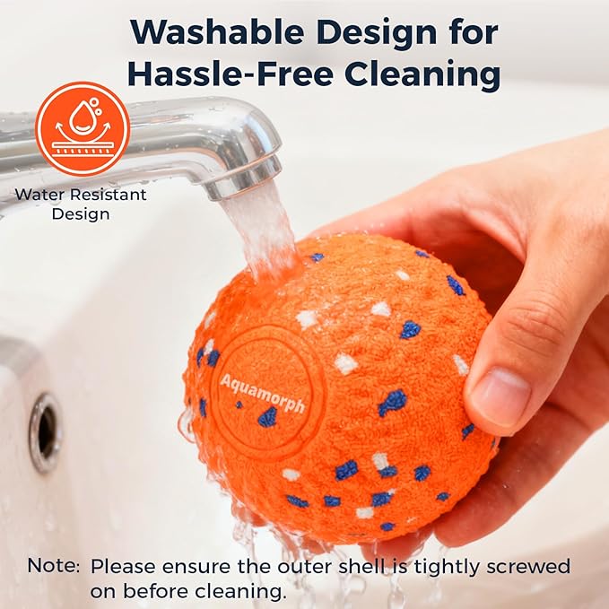 Aquamorph 2 Pack Interactive Dog Balls - Auto Moving Bouncing Vibrating Washable Dog Toys for Large Medium Dogs, Type-C Rechargeable, Blue and Orange, Grid Pattern