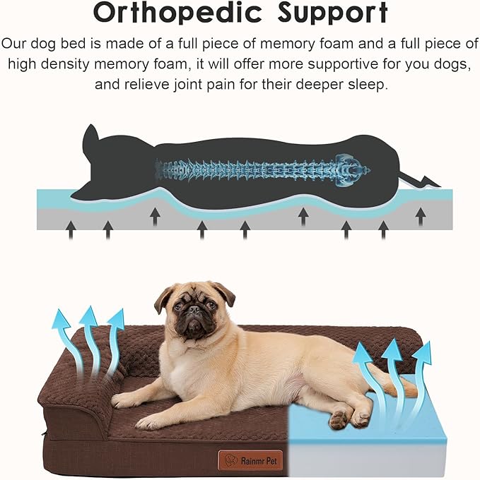 Rainmr Orthopedic Dog Bed for Small and Medium Dogs, Memory Foam Pet Bed with Washable Removable Cover, Nonskid Bottom, Waterproof, for Indoor, Outdoor, Crate ＆ Car Use, 30x20x6 Inches, Brown Grey