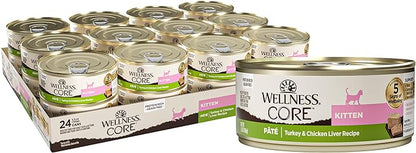 Wellness CORE Pate Kitten Wet Cat Food, Natural, Protein-Rich, Grain Free, 5.5 Ounce, 12 Pack (Turkey & Chicken Liver)