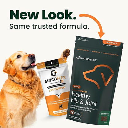 VetriScience Extra Strength Healthy Hip & Joint Chews, GlycoFlex 3, Glucosamine, Green-Lipped Mussel, Joint Support Supplement for Dogs, Promote Mobility & Soothe Joint Discomfort, Chicken, 120 Count