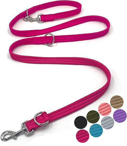 Dog Leash-Multifunctional Double Ended,for Obedience Training Or Distance Work Easy to Use,Lightweight,Soft&Durable Convertible Hands Free,Crossbody,Over Shoulder (Fuchsia, 2M*2.5CM)