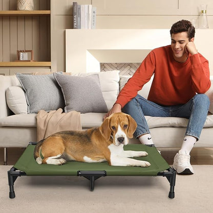 Love&go Elevated Dog Bed with Metal Frame, Cooling Raised Pet Cot for Dog and Cat (M - Olive Green, Medium-29.9x19.5x5.5 inch)