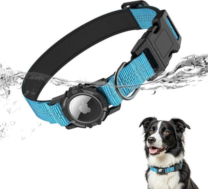 HDDTTZ AirTag Dog Collar, IP68 Waterproof Integrated Air Tag Dog Collars with Reflective, Ultra-Durable, Comfortable Padded, Heavy Duty Dog Collars for Small Medium Large Dogs, S (10.6"-13.6"), Blue
