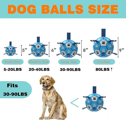 Domchan Dog Soccer Ball, Interactive Toys for Tug of War, Puppy Birthday Gifts, Tug Toy, Water Toy, Durable Balls for Small & Medium Size(8 inch-Blue)