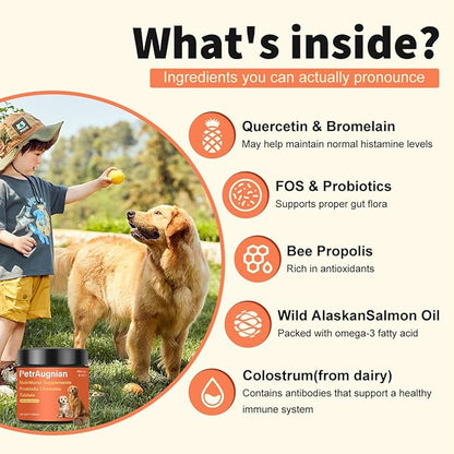 Allergy & Itch Relief for Dogs | Allergy, Itchy Skin & Immune Support with Salmon Oil, Quercetin, Colostrum and Probiotics -Nutritional Supplements 200 Soft Chews