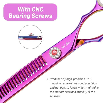 7.5in 25 Degree Curved Thinning Shears, VG10 Steel Sharp Dog Grooming Scissors Chunker, 35 Teeth Professional Pet Curved Blender, High-end Dog Trimming Scissors for Groomer or Home, 65% Thinning Rate