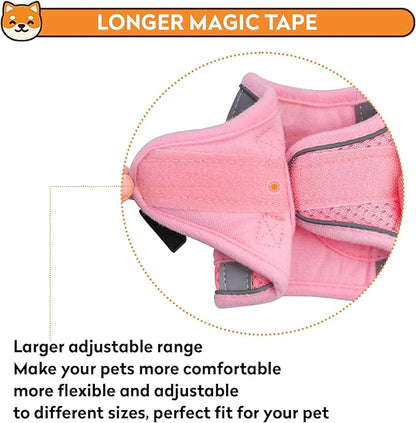 Dog Harness with Leash Set, No-Pull Step-in Reflective Pet Harness with 1 Leash Clips, Adjustable Soft Padded Easy Walk Dog Vest for Small Medium Large Dogs, Cats(Light Pink, Small)