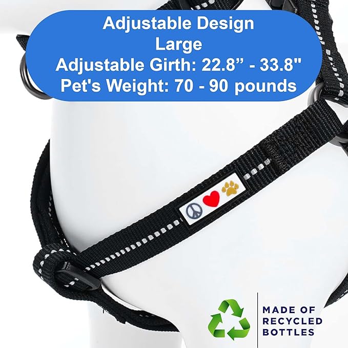 Pawtitas Recycled Reflective Step-in Dog Harness – Adjustable No-Pull Vest for Puppies to Seniors, Safe & Comfortable L Black