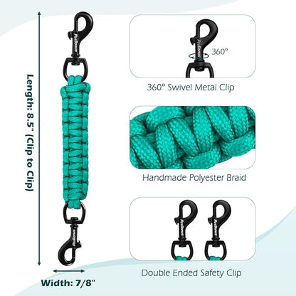 PetBonus Dog Collar Safety Clip, Handmade Backup Safety Strap for Dog Harness, Prong, Pinch Collar, Double Ended Clasp Leash Connector (Turquoise)
