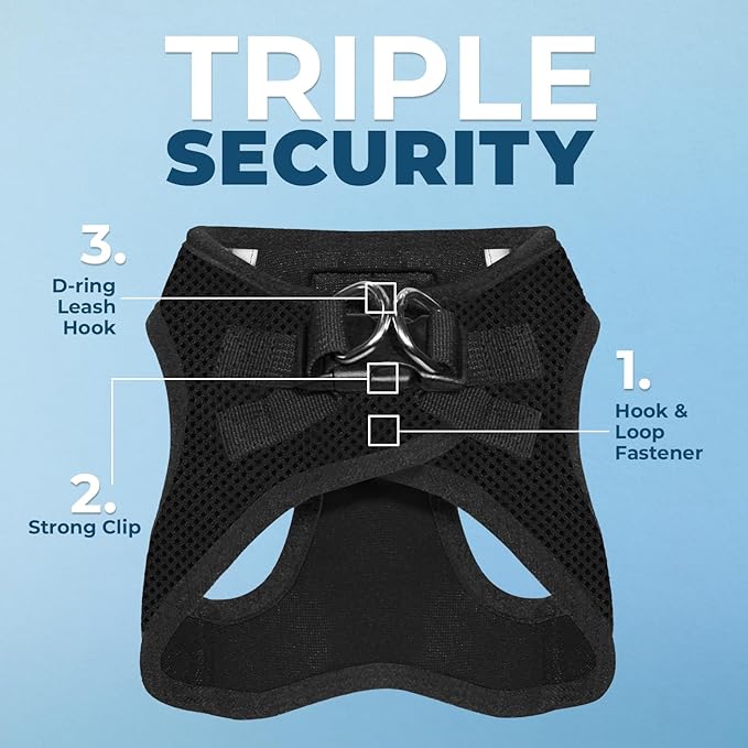 Best Pet Supplies Voyager Step-in Air Harness - All Weather Mesh, Reflective, No Pull Harness for Dogs, Cats - Secure with Hook & Loop Fastener, Buckle, Double D-Rings - Black, L