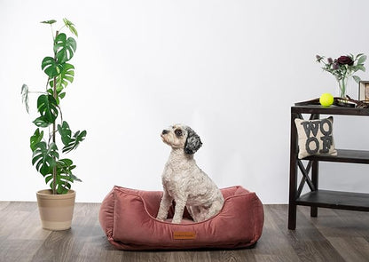 Modern Threads Luxury Dog Bed - Comfortable Tufted Velvet Cushion for Small to Large Dogs - Machine Washable - Durable & Cute Sleep Space for Pets - Pamper Your Pet with Cozy Beds - Rosewood