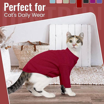 DENTRUN Sphynx Hairless Cats Shirt Pullover Kitten T-Shirts, Breathable Cat Wear Turtleneck Sweater Adorable Cat's Clothes Vest Pajamas Jumpsuit