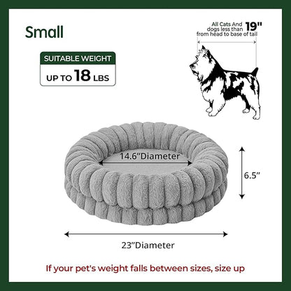 BALANCE Luxury Donut Dog Bed, 23 Inches Round Dog Beds for Small Dogs Washable, Orthopedic Calming Pet Bed for Puppy and Cats with Anti-Slip Bottom, Gray