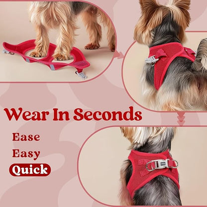 rabbitgoo Small Dog Harness, Step-in Soft Mesh Puppy Vest with Safety Buckle, Breathable Reflective Pet Harness for Small Sized Dogs, Red M