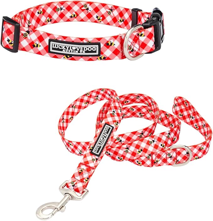 Lucky Love Dog - Easy Click Buckle Dog Collar with Leash Set Combo, Durable & Comfortable for Male & Female Dogs, Pet Collar for Small Dogs, Secure Fit - Bailey Combo, Small