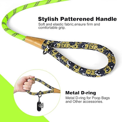 lynxking Rope Dog Leash 6 FT with Comfortable Padded Handle, Highly Reflective Threads Leash for Small Medium Large Dogs (Light Green, Large 1/2in x 6ft-Rope Clasp)
