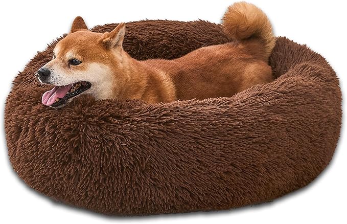 Comfort Donut Dog Bed for Small Dogs, Cat Bed & Pet Bed for Indoor Use, Medium Size with Soft Plush, Round Dog Beds for Large Dogs and Cats (Coffee, 20''Lx20''Wx8''Th)