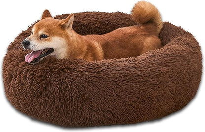 Comfort Donut Dog Bed for Small Dogs, Cat Bed & Pet Bed for Indoor Use, Medium Size with Soft Plush, Round Dog Beds for Large Dogs and Cats (Coffee, 20''Lx20''Wx8''Th)