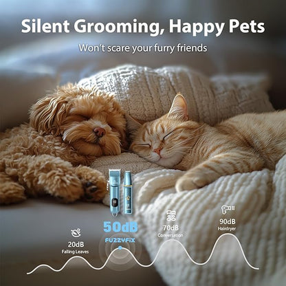 FuzzyFix Dog Grooming Kit, Dog Clippers for Grooming for Thick Curly Coats, Professional Pet Hair Shaver Paw Trimmer Cordless Rechargeable Low Noise for Dogs Cats Animals Face Ear